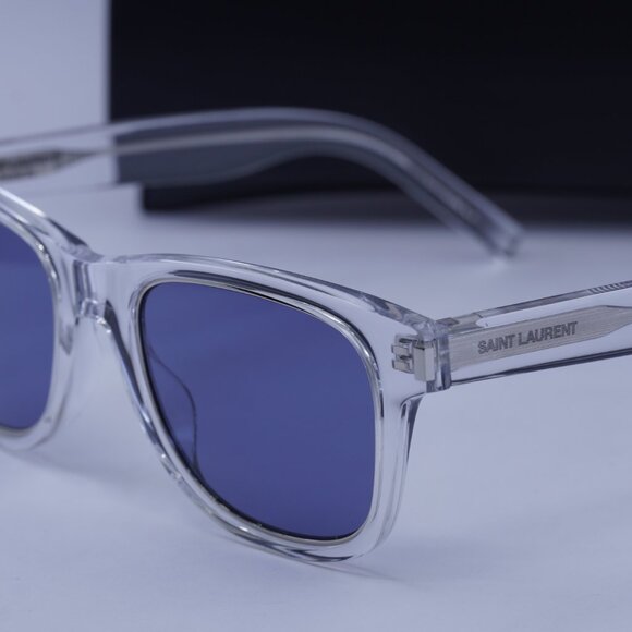 Saint Laurent SL51 RIM 004 Square Sunglasses - Crystal/Blue - Picture 2 of 10